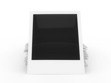Beyaz bir arka plan üzerinde izole boş polaroid fotoğraf yığını.