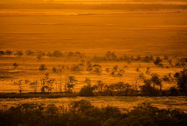 Scenario Kushiro Shitsugen Wetland Tinto Sotto Sole Arancione Del Sole — Foto Stock