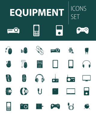 Set of ready-made simple vector icons: electronic equipment clipart