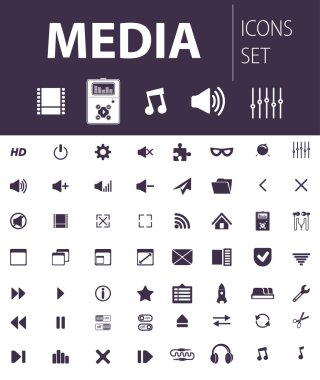 Hazır basit vektör simge kümesi: kitle iletişim araçları oyuncu