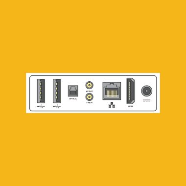 Detailed illustration of the connection ports and plugs. clipart