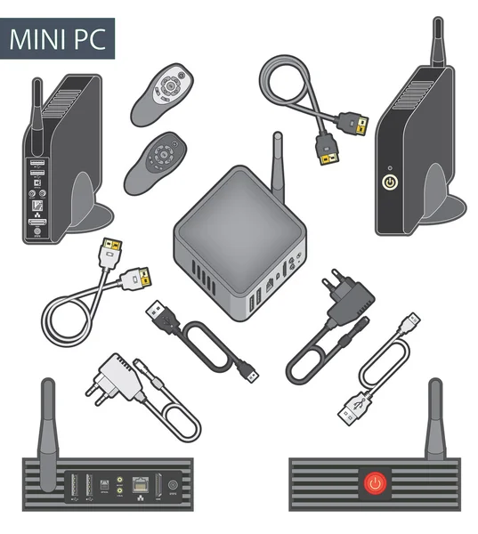 Compact Computer, mini PC, for media content and entertainment. — Stock Vector