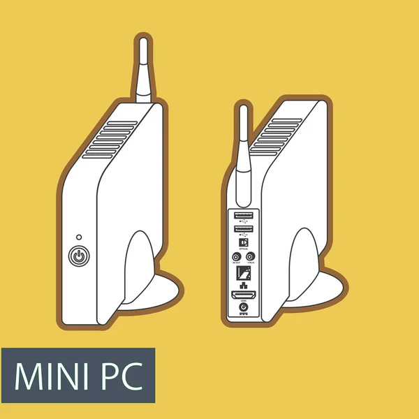 Ordenador compacto, mini PC, para contenido multimedia y entretenimiento . — Archivo Imágenes Vectoriales