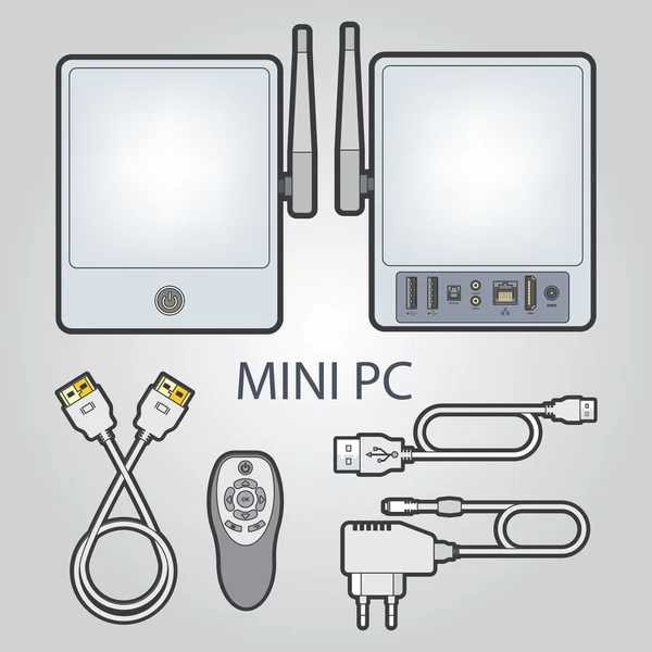Ordinateur compact, mini PC, pour contenu multimédia et divertissement . — Image vectorielle