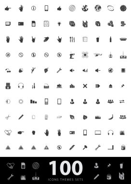 Çeşitli temaların tasarım ve modern teknoloji için benzersiz simgeler büyük bir set: jestler, insanlar, ulaşım, hobi, ekipman, bilgisayar, araç, medya