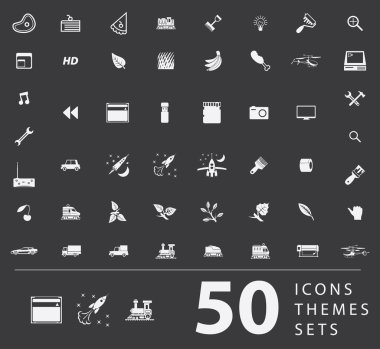 A large set of unique icons for design and modern technology of various themes: gestures, people, transport, hobby, equipment, computer, tool, media clipart