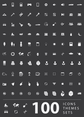 A large set of unique icons for design and modern technology of various themes: gestures, people, transport, hobby, equipment, computer, tool, media clipart