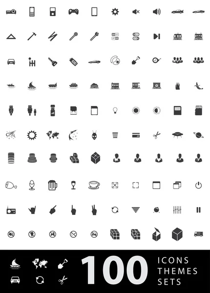 Un grand ensemble d'icônes uniques pour le design et la technologie moderne de différents thèmes : gestes, personnes, transport, passe-temps, équipement, ordinateur, outil, médias — Image vectorielle