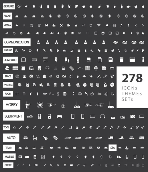 Grand ensemble de 278 icônes vecteur simple par thèmes — Image vectorielle