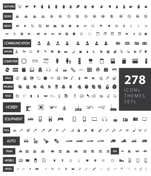 Duży zestaw 278 ikony proste wektor przez motywy — Wektor stockowy