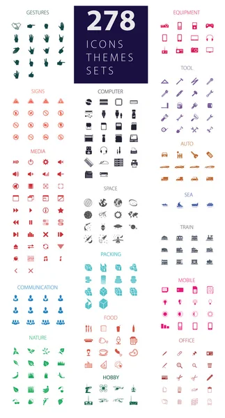 Gran conjunto de 278 iconos simple vector por temas — Archivo Imágenes Vectoriales