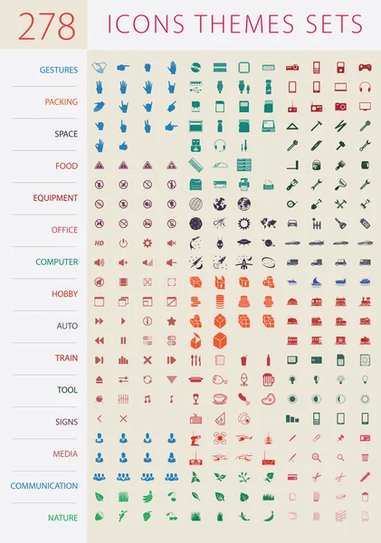 Gran conjunto de 278 iconos simple vector por temas — Archivo Imágenes Vectoriales