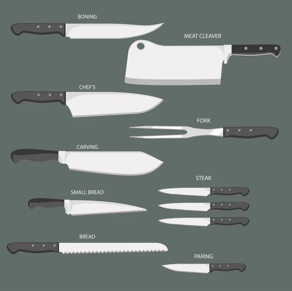 Vector clip art:  types of kitchen knives — Stock Vector