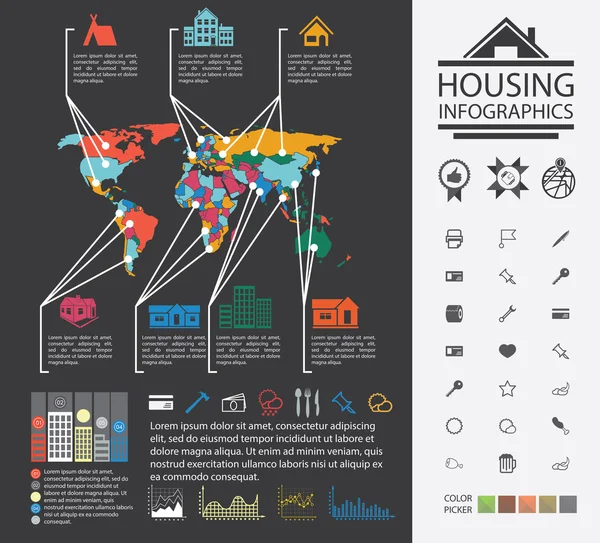 Infografías de la vivienda. Vector ilustrador . — Archivo Imágenes Vectoriales