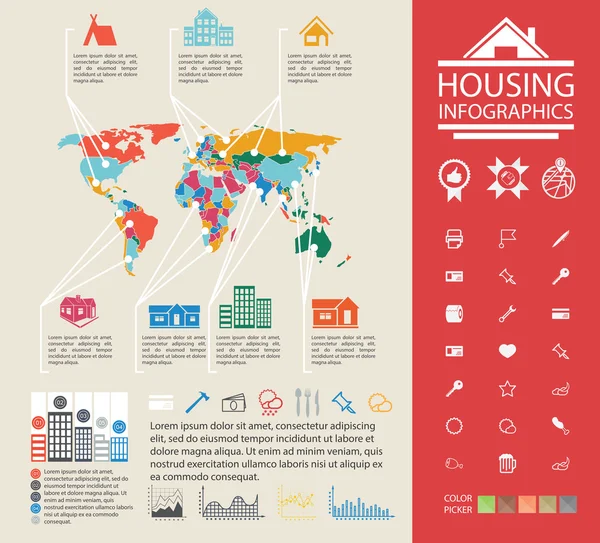 Infografías de la vivienda. Vector ilustrador . — Vector de stock