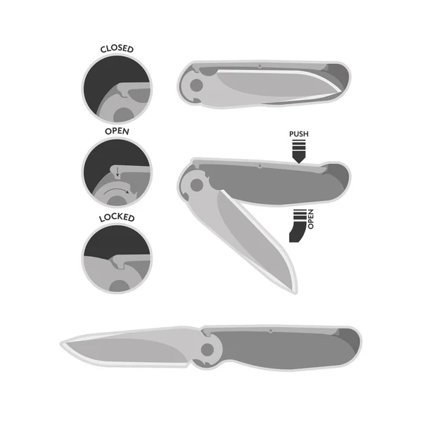 Soorten vergrendeling vouwen messen — Stockvector