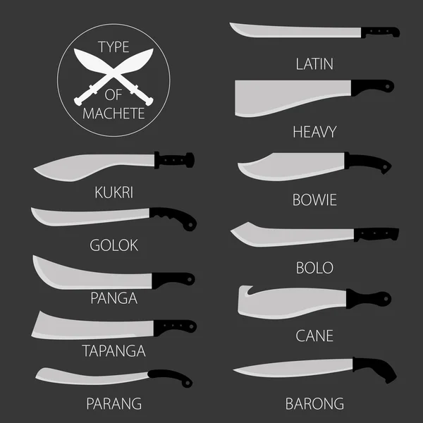 Vector illustraties varianten soorten messen machetes. — Stockvector