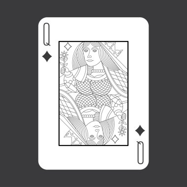 Tek Kişilik iskambil vektör: Kraliçe Diamonds