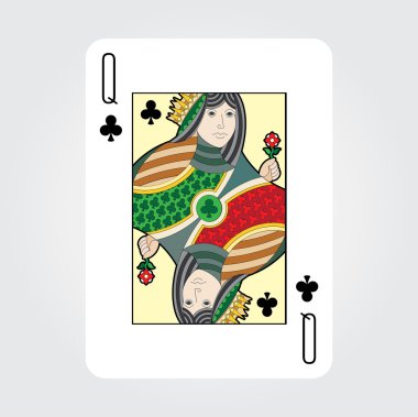 Tek Kişilik iskambil vektör: kulüpleri Kraliçe