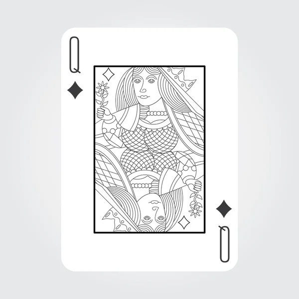 Single playing cards vector: Queen Diamonds — Stock Vector