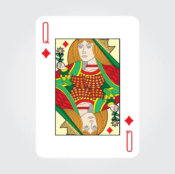 单扑克牌矢量: 女王钻石 — 图库矢量图片