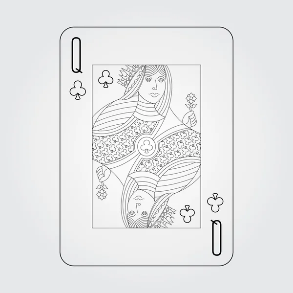 Één speelkaarten vector: Clubs koningin — Stockvector
