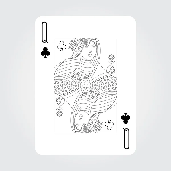 Single playing cards vector: Clubs queen — Stock Vector