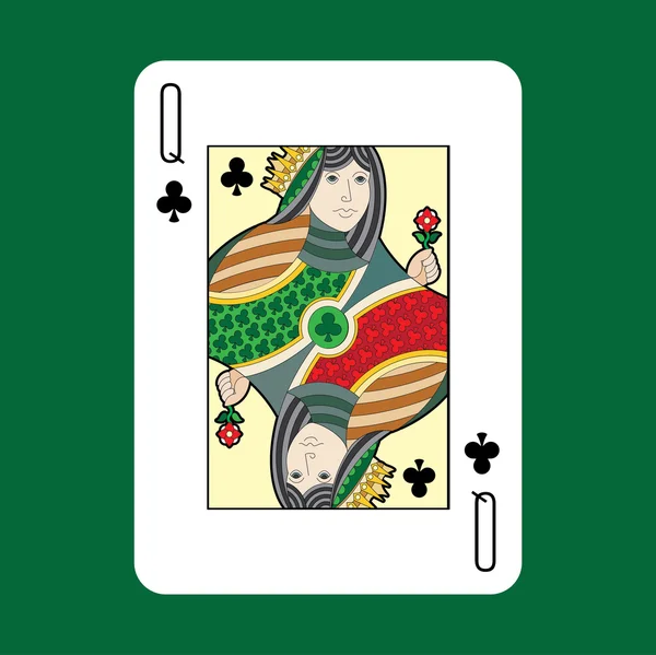 Vecteur de cartes à jouer unique : Clubs queen — Image vectorielle