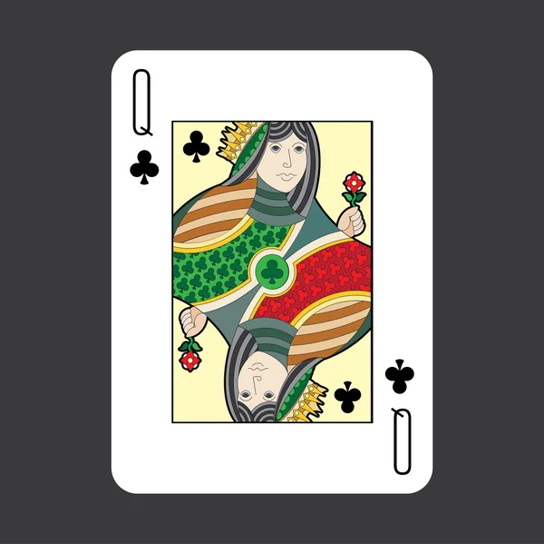 Single playing cards vector: Clubs queen — Stock Vector