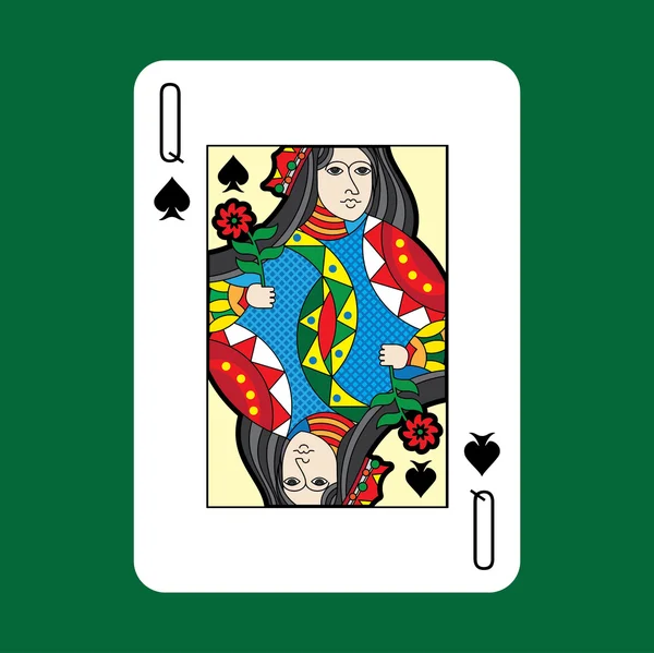Einzelner Spielkarten-Vektor: Pik Dame — Stockvektor