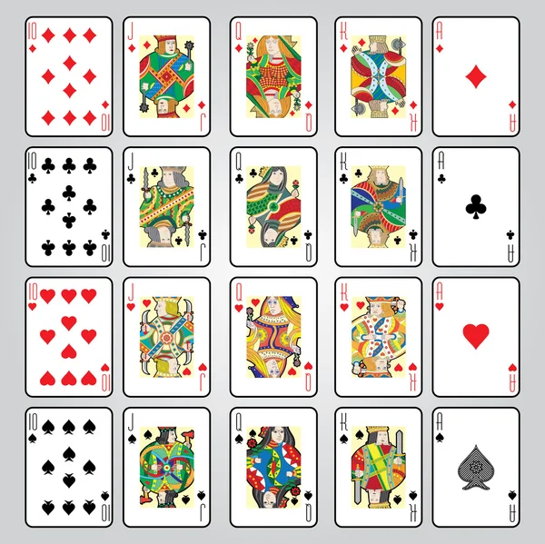 Juego de cartas vector: Diez, Jack, Reina, Rey, As — Vector de stock