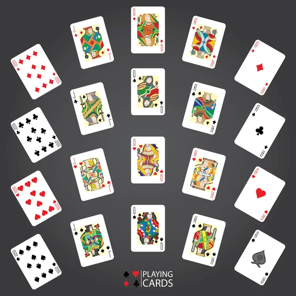 Juego de cartas vector: Diez, Jack, Reina, Rey, As — Vector de stock