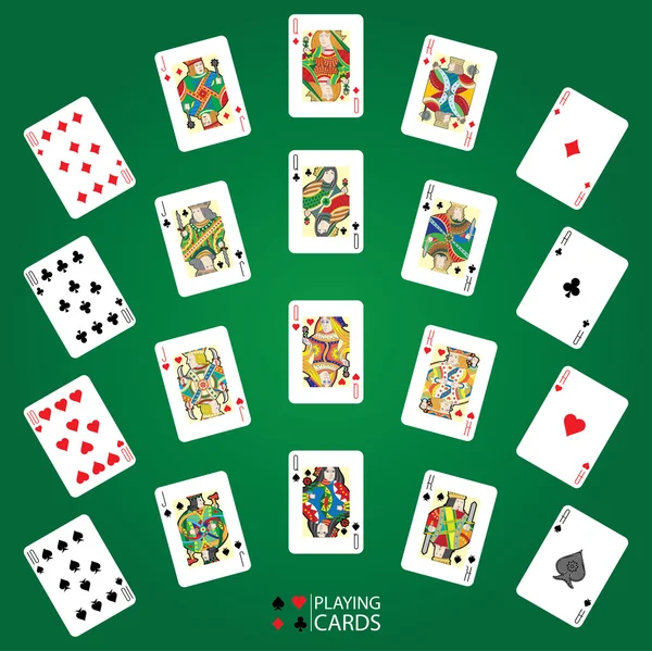 Satz Spielkarten Vektor: zehn, Bube, Dame, König, Ass — Stockvektor