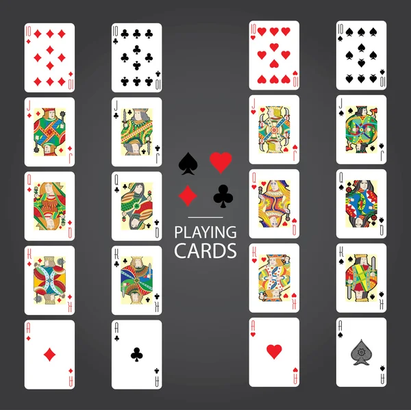 Juego de cartas vector: Diez, Jack, Reina, Rey, As — Vector de stock