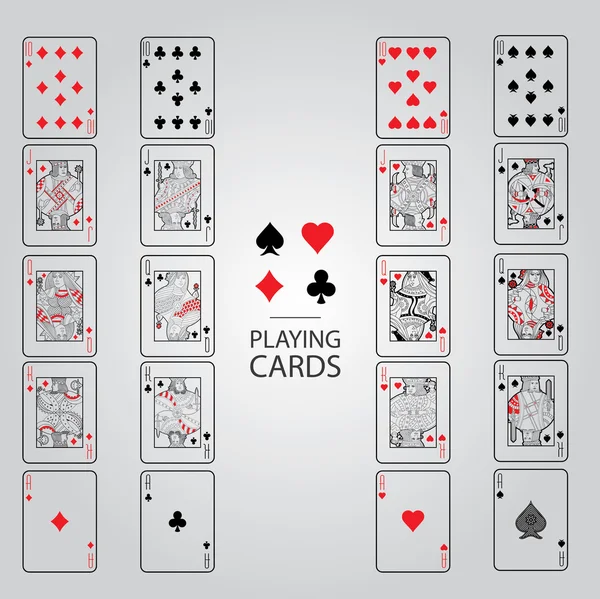 Juego de cartas vector: Diez, Jack, Reina, Rey, As — Vector de stock