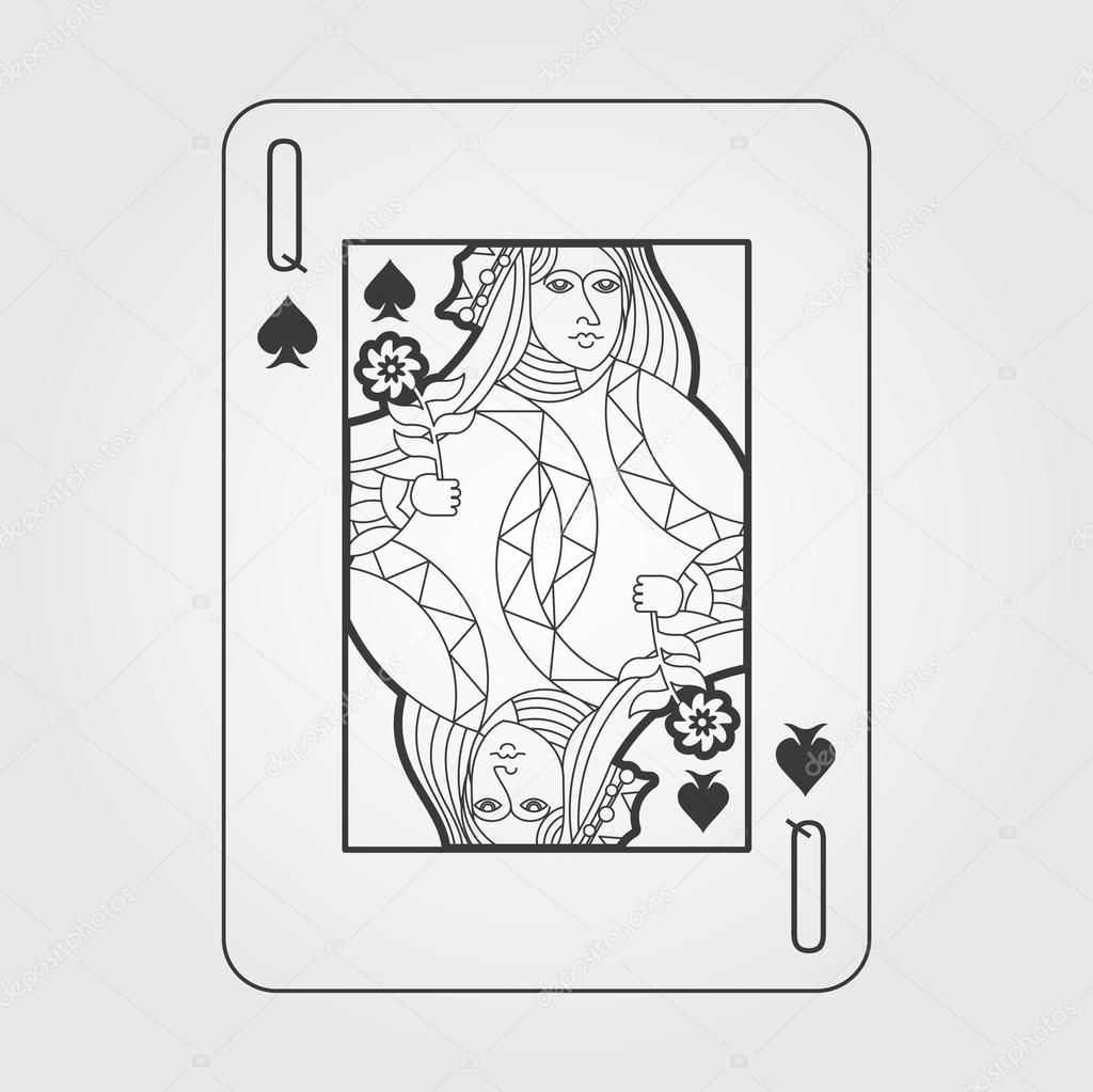 Single playing cards vector: Spades Queen