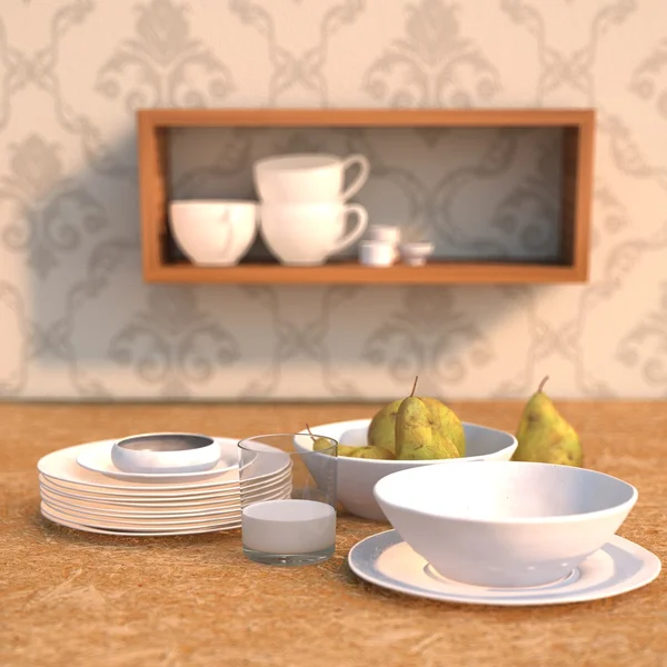 3D render yemek masası scenected — Stok fotoğraf