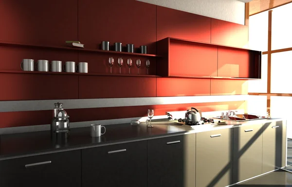 Red kitchen — Stock Photo, Image