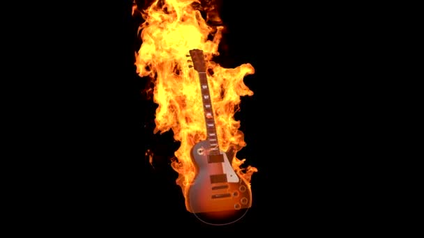 Guitarra ardiente con canal alfa — Vídeo de stock