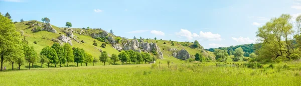 Vallei Eselsburger Tal panorama - groene weide — Stockfoto