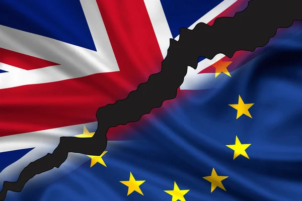 Brexit - delt flagg for Storbritannia og Europa – stockfoto