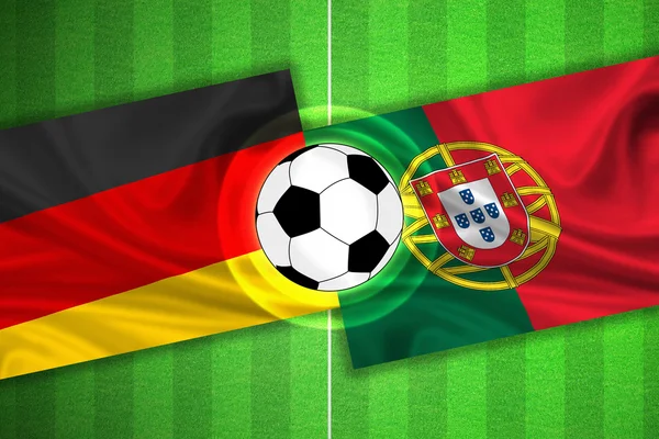 Deutschland - portugal - fußballplatz mit ball — Stockfoto