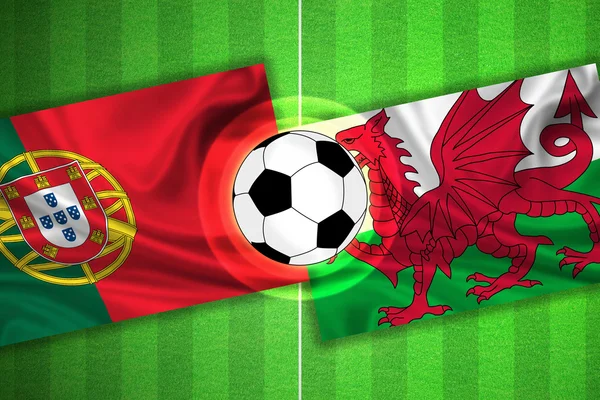 Portugal - Wales - Soccer field with ball — Stock Photo, Image