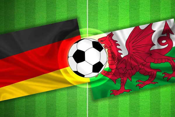 Alemania - Gales - Campo de fútbol con pelota — Foto de Stock