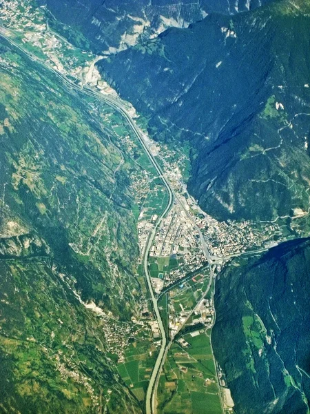 Δημοσ Visp Ελβετία Αεροφωτογραφία Στο Καντόνι Wallis — Φωτογραφία Αρχείου