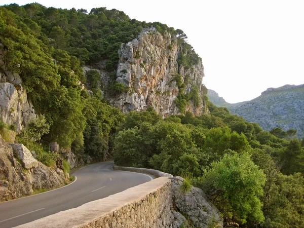 Közúti Curve Hegyek Serra Tramuntana Mallorca Spanyolország — Stock Fotó