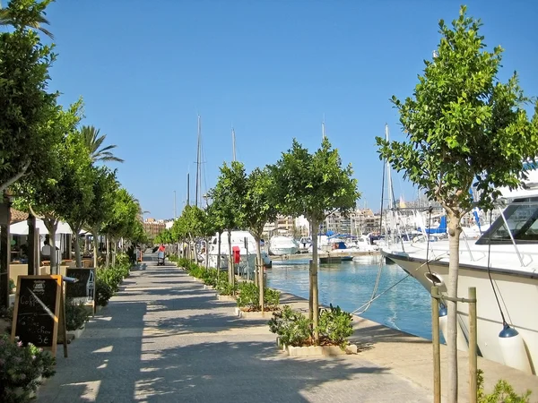 Mallorca Alcudia kikötő sétány — Stock Fotó