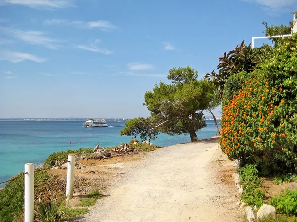 Cesta podél venkovské pobřeží poblíž Alcudia, Mallorca, Španělsko — Stock fotografie