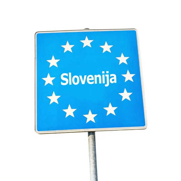 Hraniční znak Slovinska, Evropa — Stock fotografie