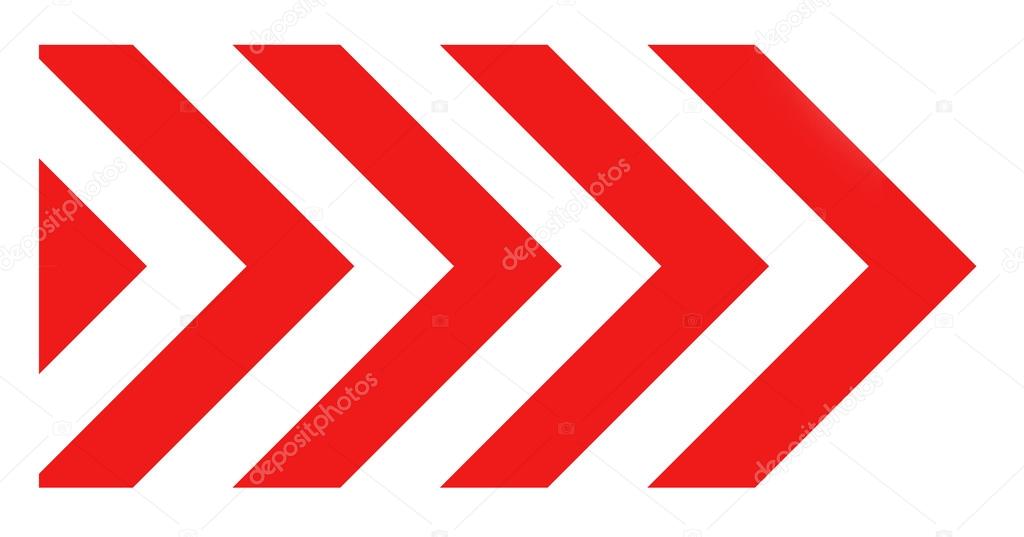 Red and white striped arrow road sign